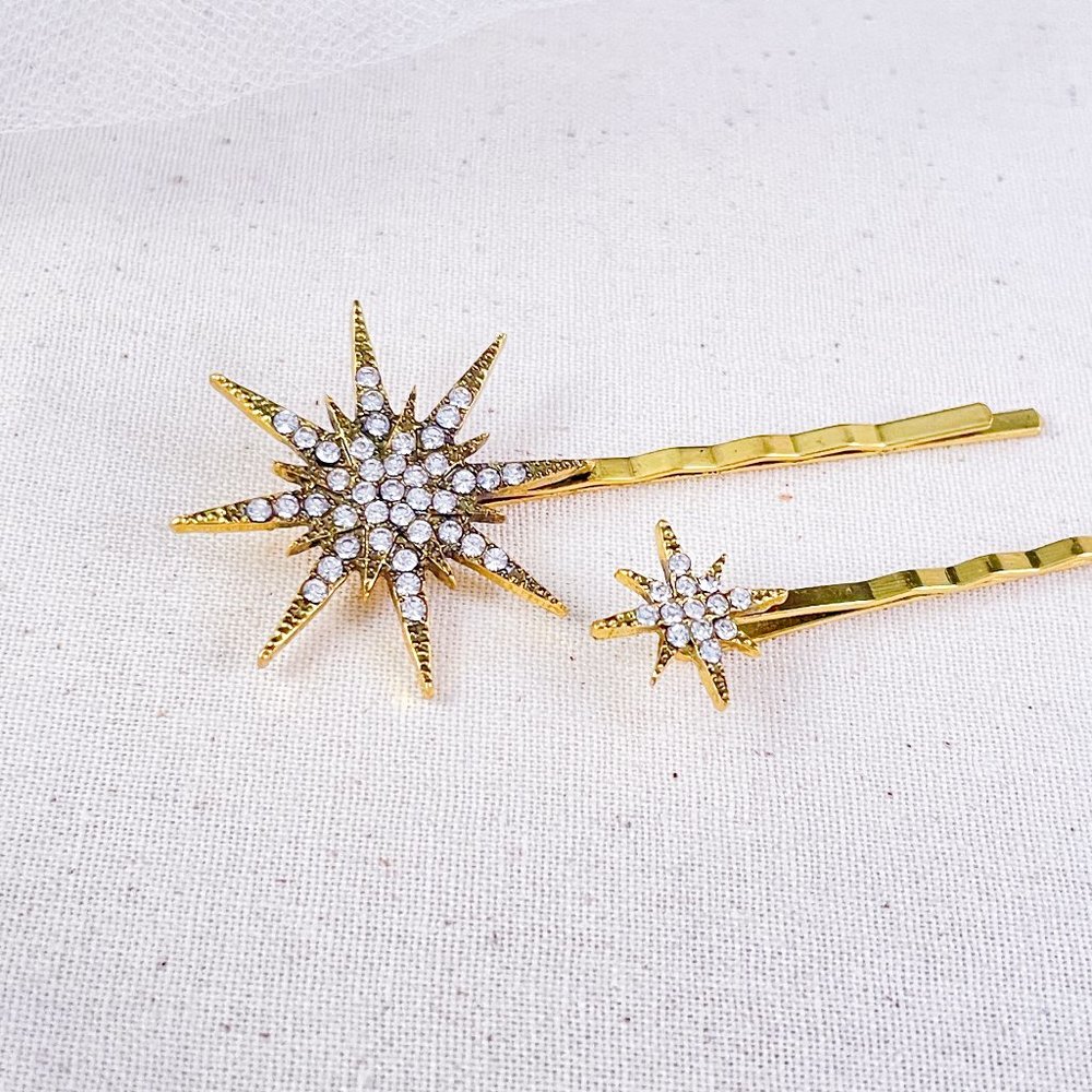 "Midnight" Vintage Gold Asymmetrical Hair Pins - Picture 3 of 3